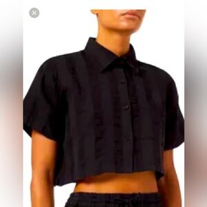 Solid & Striped Cropped Cabana Shirt top in Linen blend Blackout size Large L